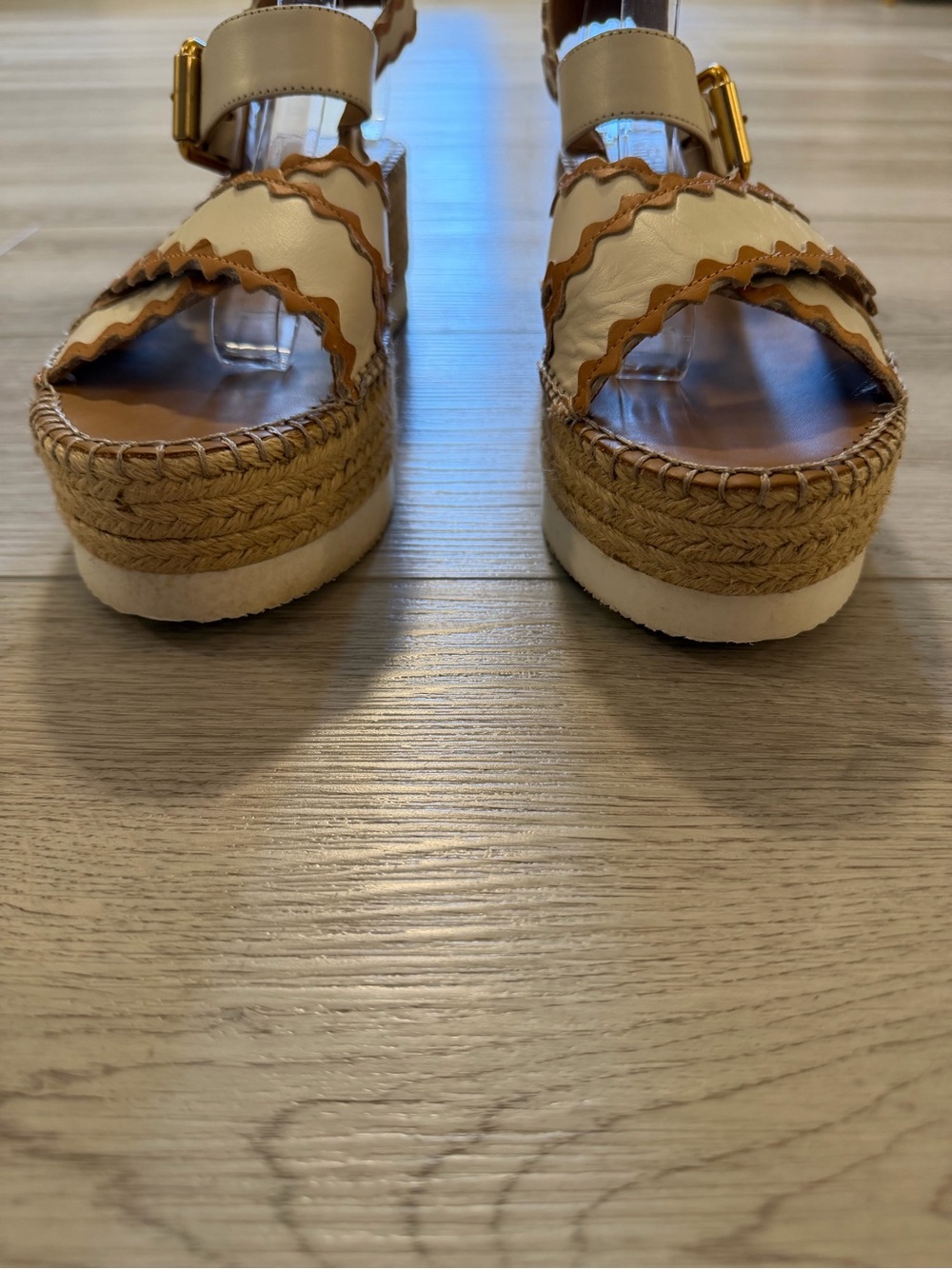 SEE BY CHLOÉ Sandals Glyn Espadrille Platform Strap Tan Leather Women's 10 Sz 41 - Picture 5 of 14